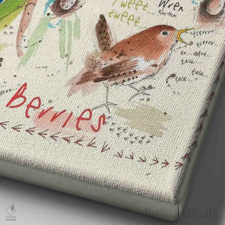 تابلو مدرن پرندگان در باغ شما ۴ اثر میشل کمپل - نمای نزدیک بافت بوم