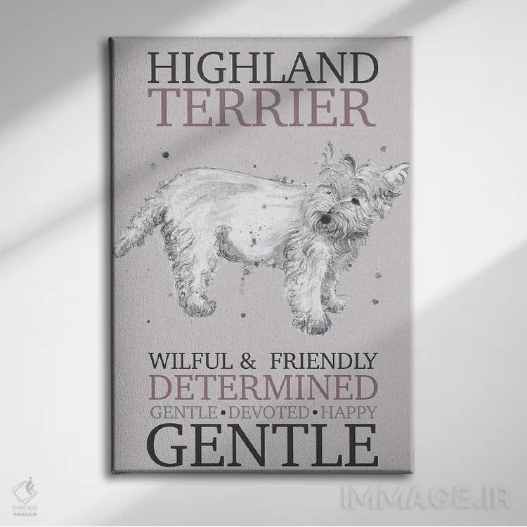 تابلو دکوراتیو ویژگی های سگ هایلند تریر اثر میشل کمپل - نمای روبهرو روی دیوار