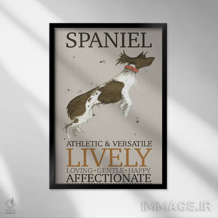 تابلو دکوراتیو ویژگی های سگ اسپانیل اثر میشل کمپل - نمای قابدار مشکی