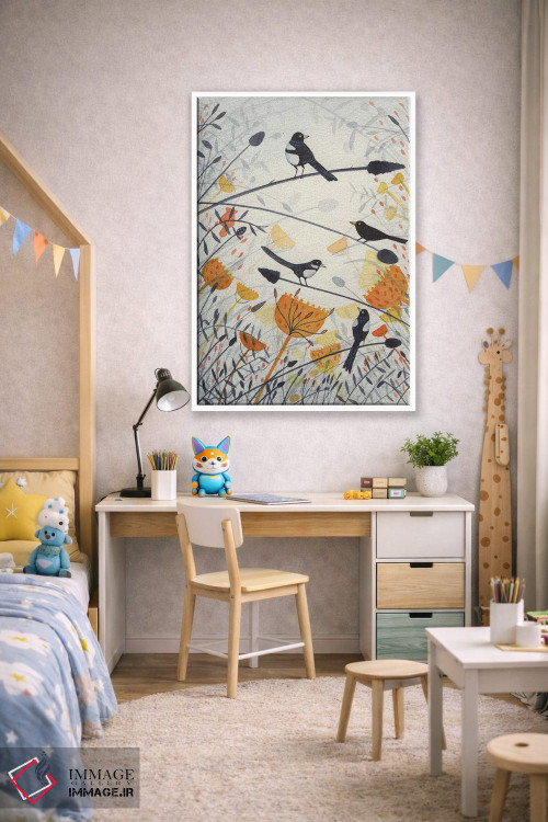 تابلو دکوراتیو سه زاغی و یک مرغ سیاه اثر میشل کمپل - D1W