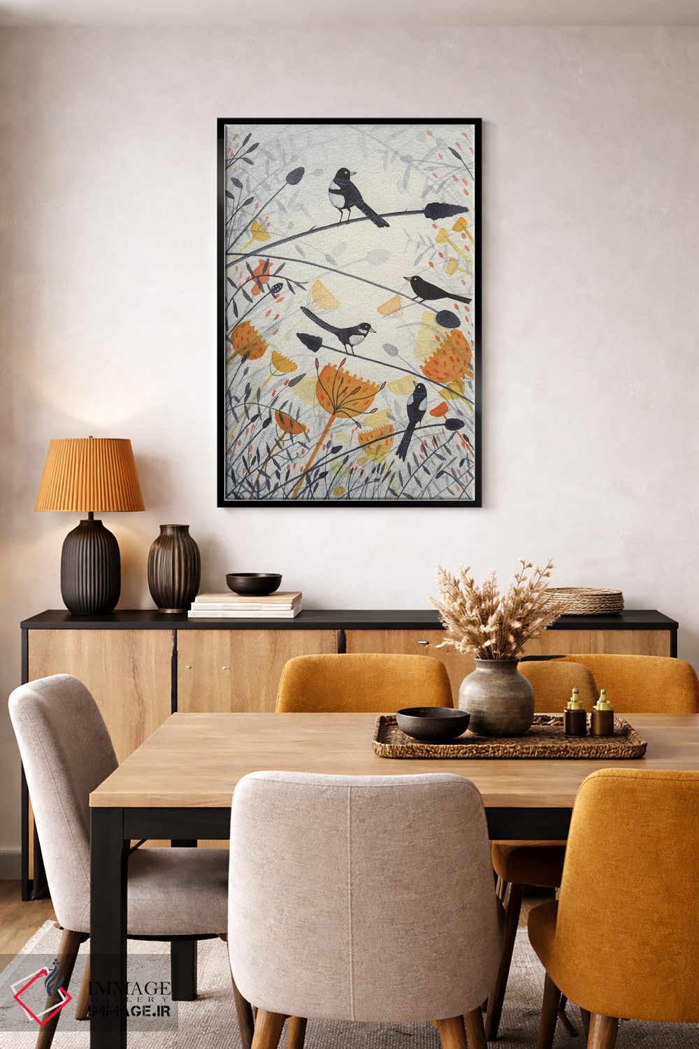 تابلو دکوراتیو سه زاغی و یک مرغ سیاه اثر میشل کمپل - D6B