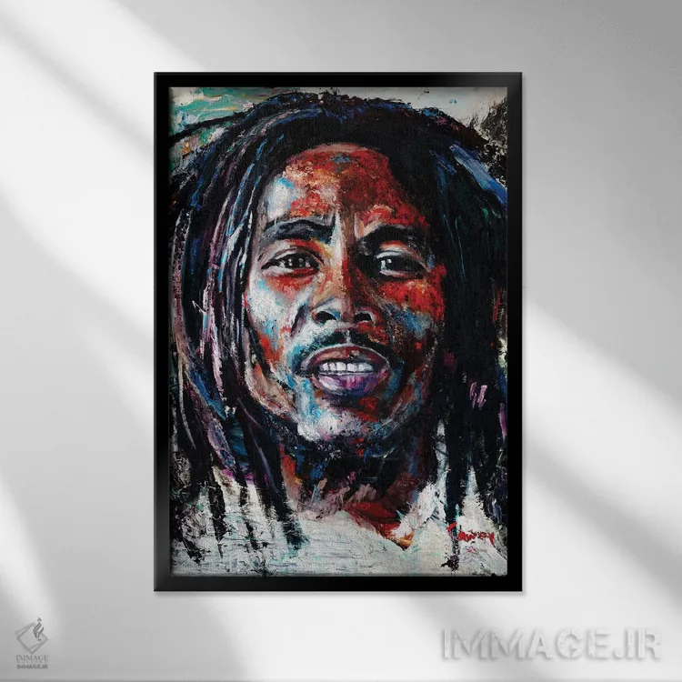 تابلو دکوراتیو باب مارلی اثر مارک کوریج - نمای قابدار مشکی