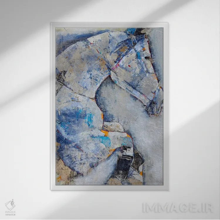 تابلو انتزاعی اسب فولادی اثر ماچیارولی - نمای قابدار سفید