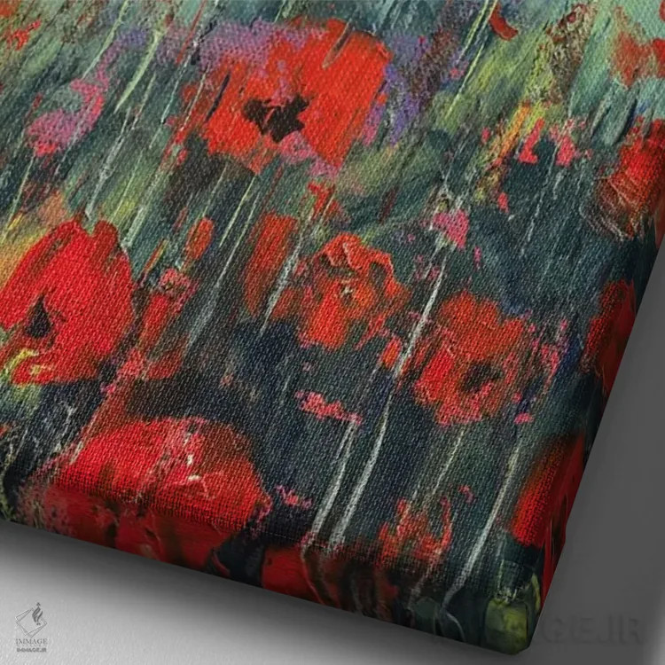 تابلو دکوراتیو شقایق ها زیر نور ماه اثر مایکل کریس - نمای نزدیک بافت بوم