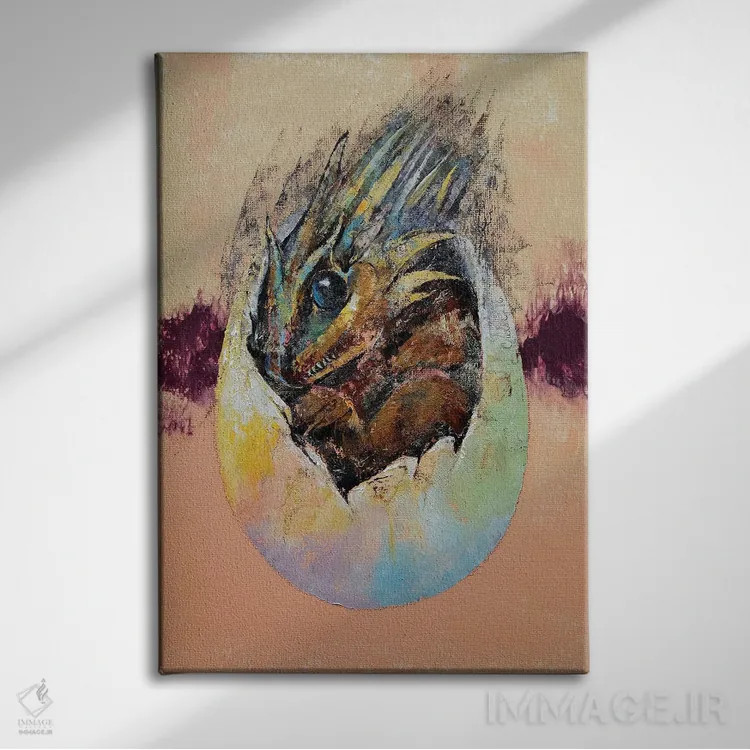 تابلو دکوراتیو اژدهای کوچک اثر مایکل کریس - نمای روبهرو روی دیوار