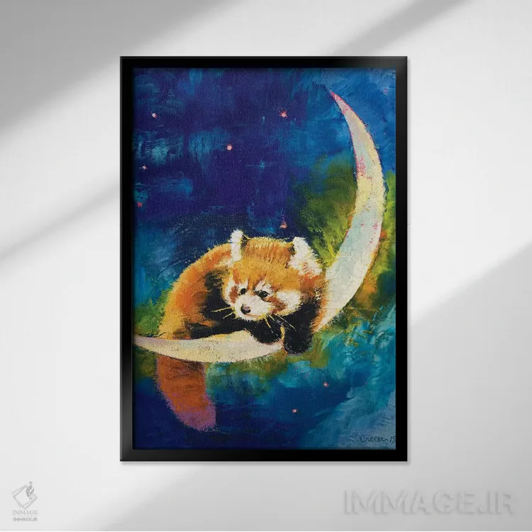 تابلو دکوراتیو ماه پاندای قرمز اثر مایکل کریس - نمای قابدار مشکی