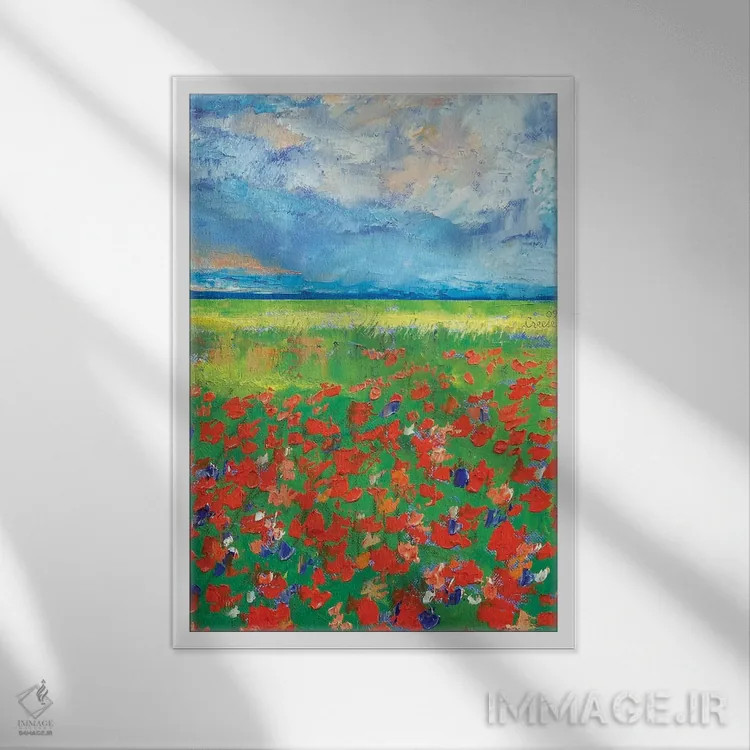 تابلو دکوراتیو دشت شقایق اثر مایکل کریس - نمای قابدار سفید