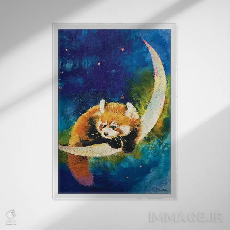 تابلو دکوراتیو ماه پاندای قرمز اثر مایکل کریس - نمای قابدار سفید