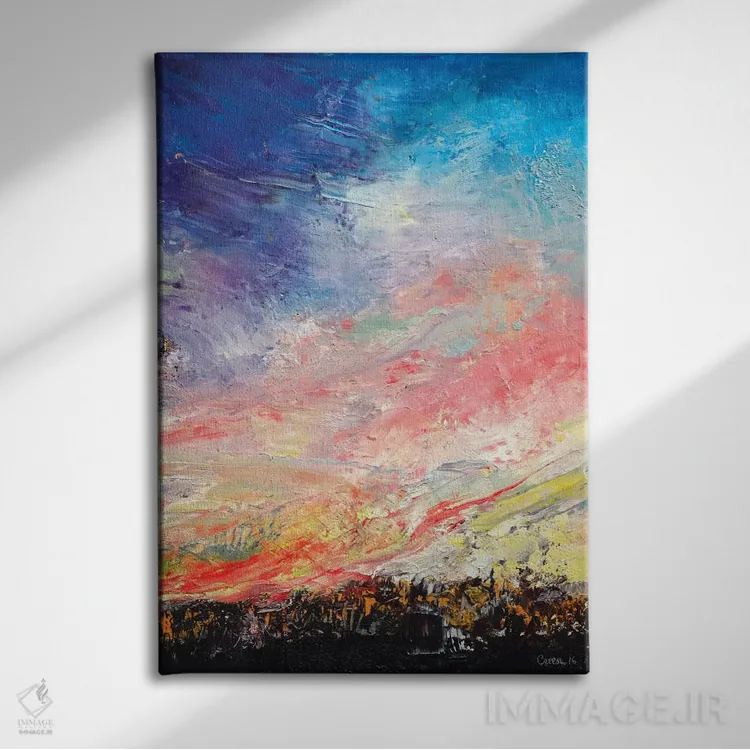 تابلو انتزاعی آتش سوزی جنگل اثر مایکل کریس - نمای روبهرو روی دیوار