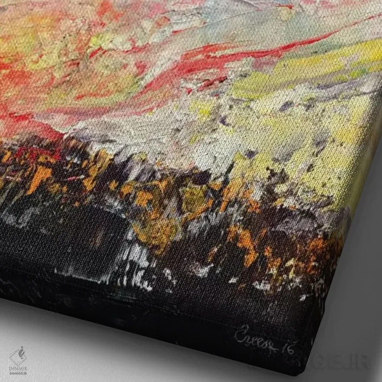 تابلو انتزاعی آتش سوزی جنگل اثر مایکل کریس - نمای نزدیک بافت بوم