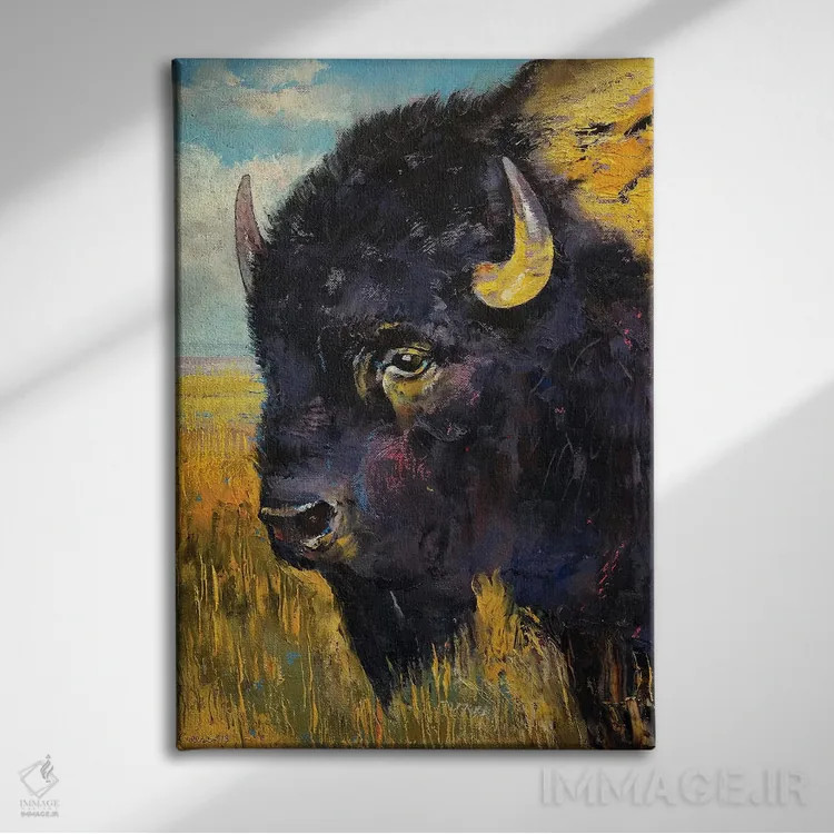 تابلو دکوراتیو گاومیش آمریکایی اثر مایکل کریس - نمای روبهرو روی دیوار