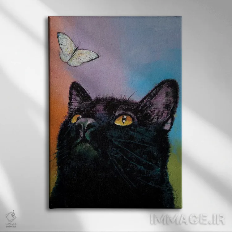 تابلو دکوراتیو پروانه گربه سیاه اثر مایکل کریس - نمای روبهرو روی دیوار
