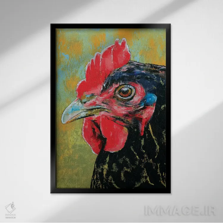 تابلو دکوراتیو خروس اثر مایکل کریس - نمای قابدار مشکی