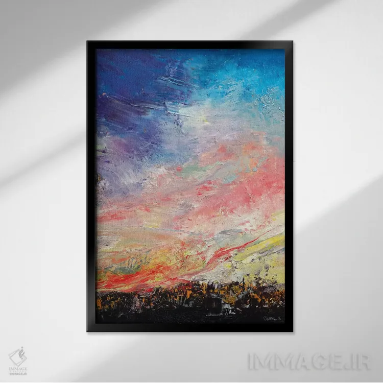 تابلو انتزاعی آتش سوزی جنگل اثر مایکل کریس - نمای قابدار مشکی