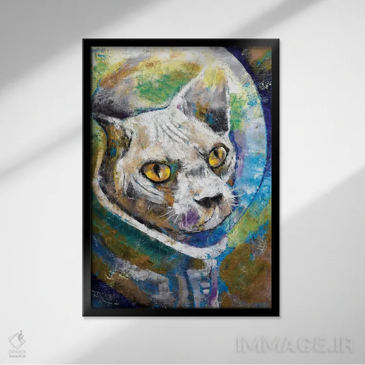 تابلو دکوراتیو گربه فضایی اثر مایکل کریس - نمای قابدار مشکی