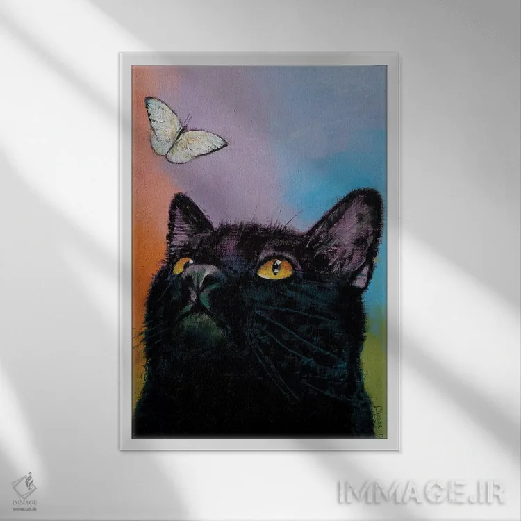 تابلو دکوراتیو پروانه گربه سیاه اثر مایکل کریس - نمای قابدار سفید