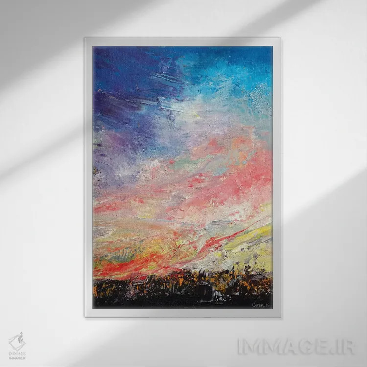 تابلو انتزاعی آتش سوزی جنگل اثر مایکل کریس - نمای قابدار سفید