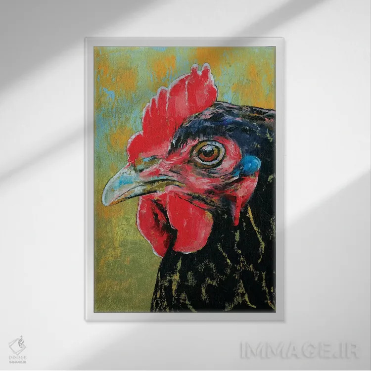 تابلو دکوراتیو خروس اثر مایکل کریس - نمای قابدار سفید