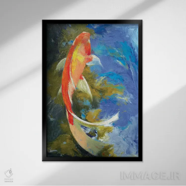 تابلو دکوراتیو نقاشی ماهی کوی پروانه ای اثر مایکل کریس - نمای قابدار مشکی