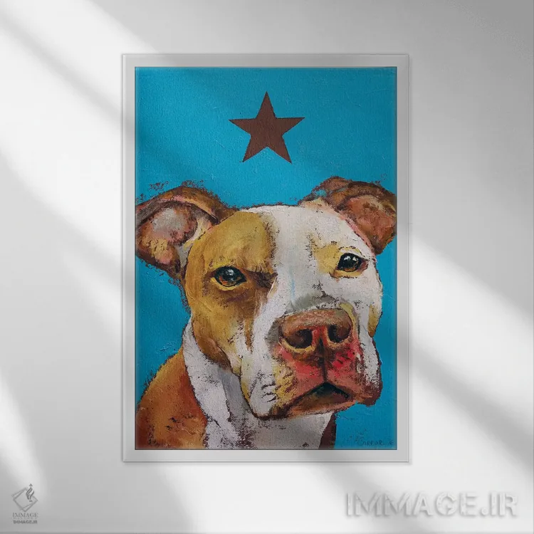 تابلو دکوراتیو پیت بول آمریکایی اثر مایکل کریس - نمای قابدار سفید