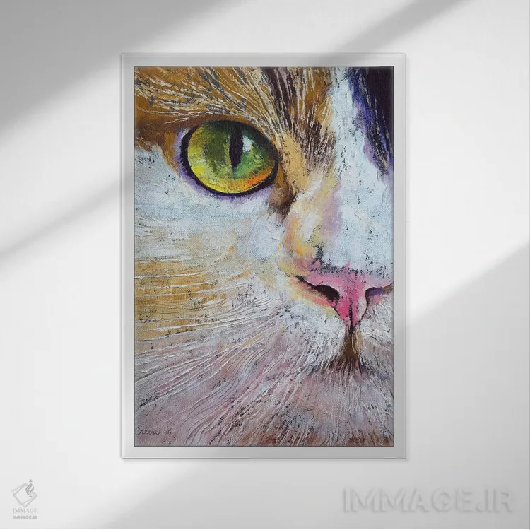 تابلو دکوراتیو گربه کالیکو اثر مایکل کریس - نمای قابدار سفید