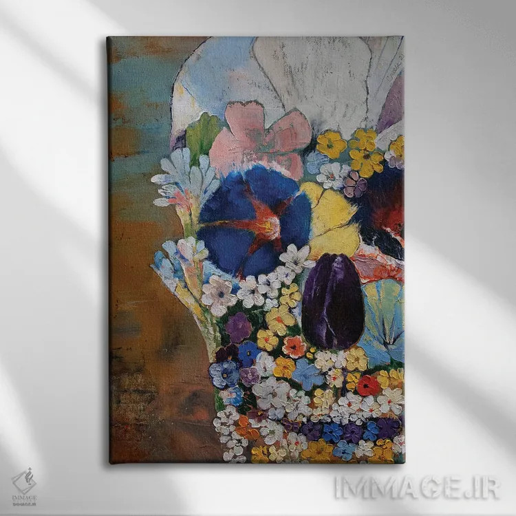 تابلو دکوراتیو جمجمه گلدار اثر مایکل کریس - نمای روبهرو روی دیوار