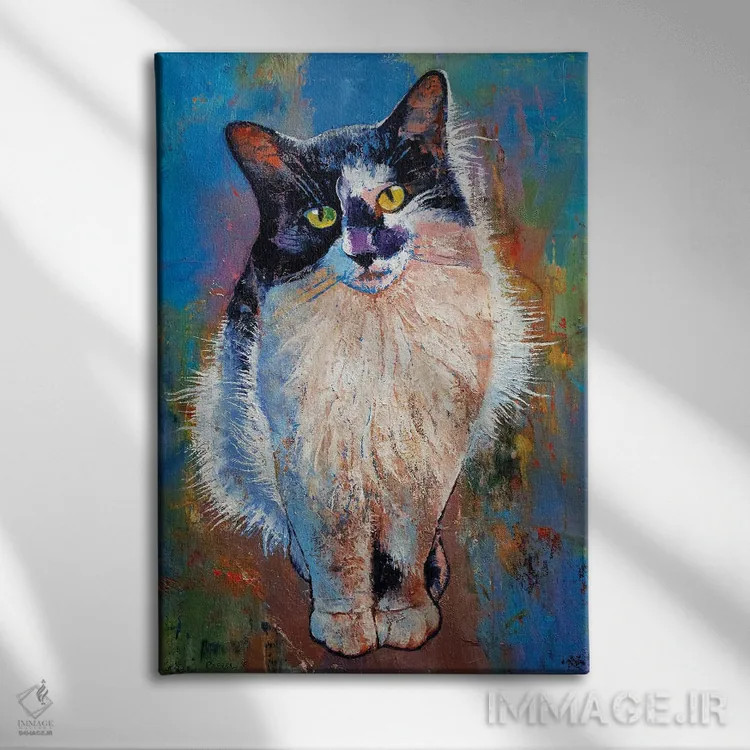 تابلو دکوراتیو گربه سیاه و سفید اثر مایکل کریس - نمای روبهرو روی دیوار