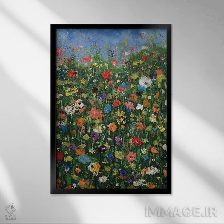 تابلو دکوراتیو گل های وحشی انتزاعی اثر مایکل کریس - نمای قابدار مشکی