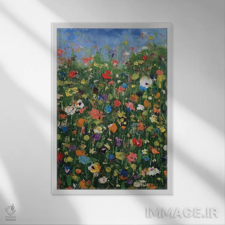 تابلو دکوراتیو گل های وحشی انتزاعی اثر مایکل کریس - نمای قابدار سفید
