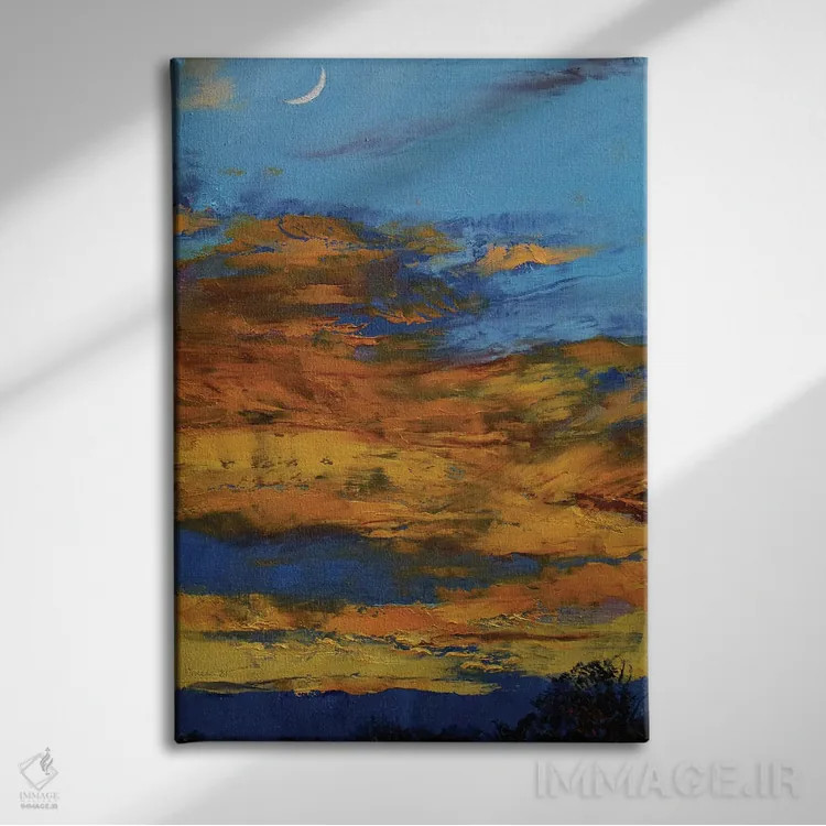 تابلو انتزاعی غروب نارنگی رنگ اثر مایکل کریس - نمای روبهرو روی دیوار