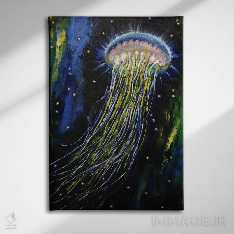تابلو دکوراتیو عروس دریایی در فضا اثر مایکل کریس - نمای روبهرو روی دیوار