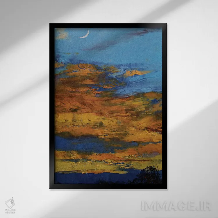 تابلو انتزاعی غروب نارنگی رنگ اثر مایکل کریس - نمای قابدار مشکی