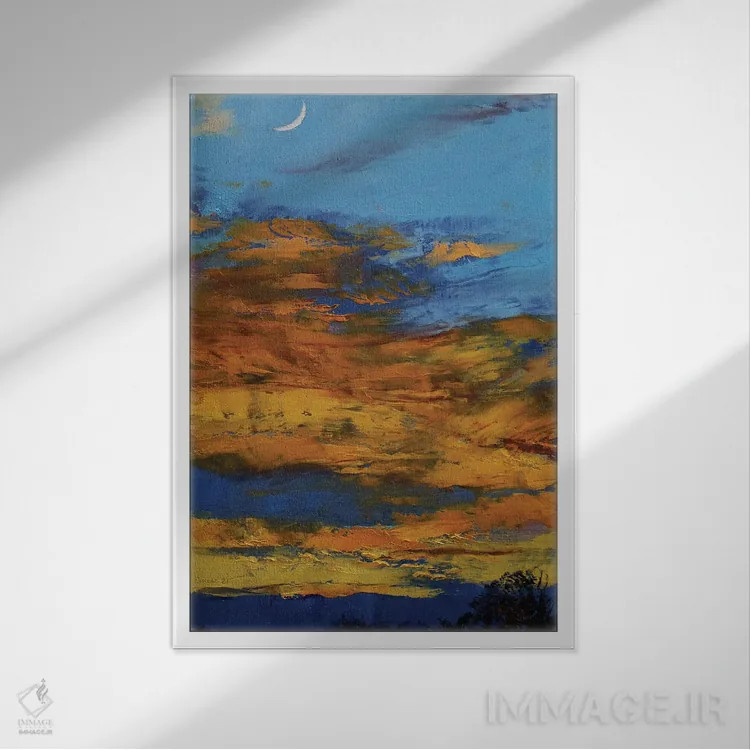 تابلو انتزاعی غروب نارنگی رنگ اثر مایکل کریس - نمای قابدار سفید