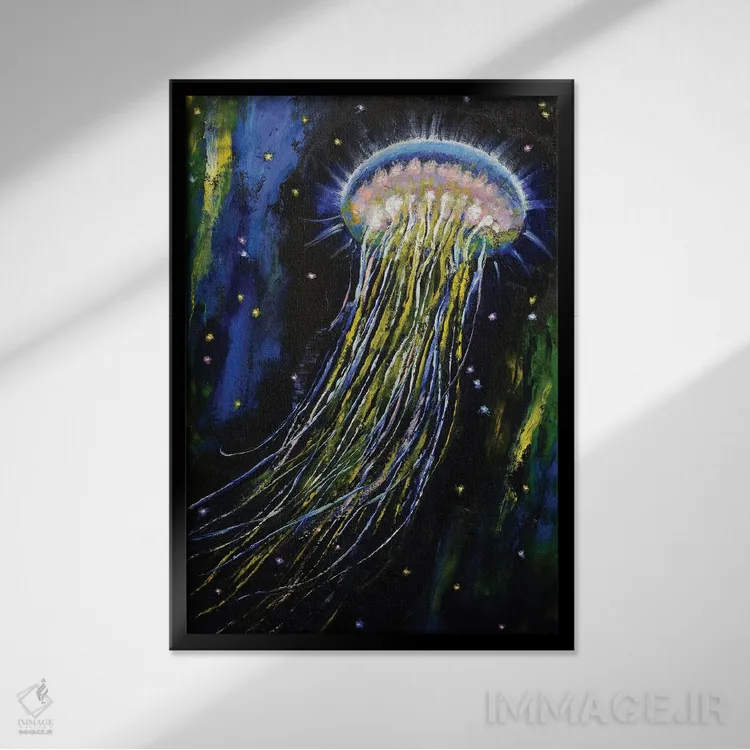 تابلو دکوراتیو عروس دریایی در فضا اثر مایکل کریس - نمای قابدار مشکی