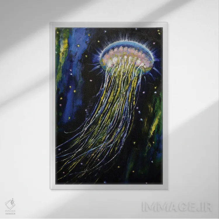 تابلو دکوراتیو عروس دریایی در فضا اثر مایکل کریس - نمای قابدار سفید