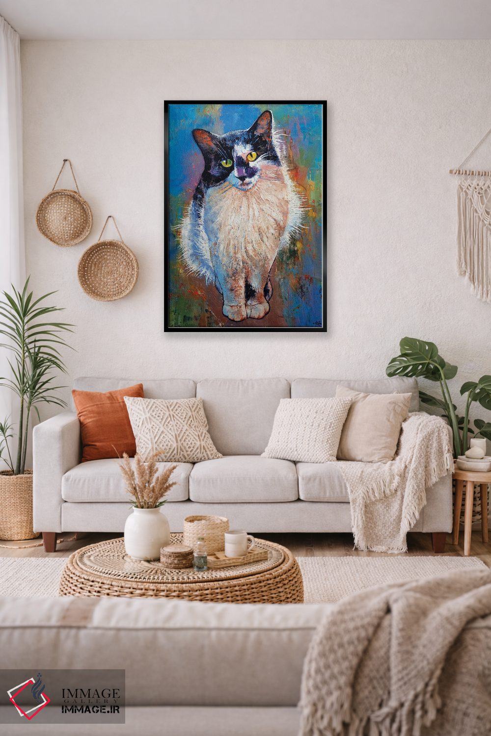 تابلو دکوراتیو گربه سیاه و سفید اثر مایکل کریس - D2B