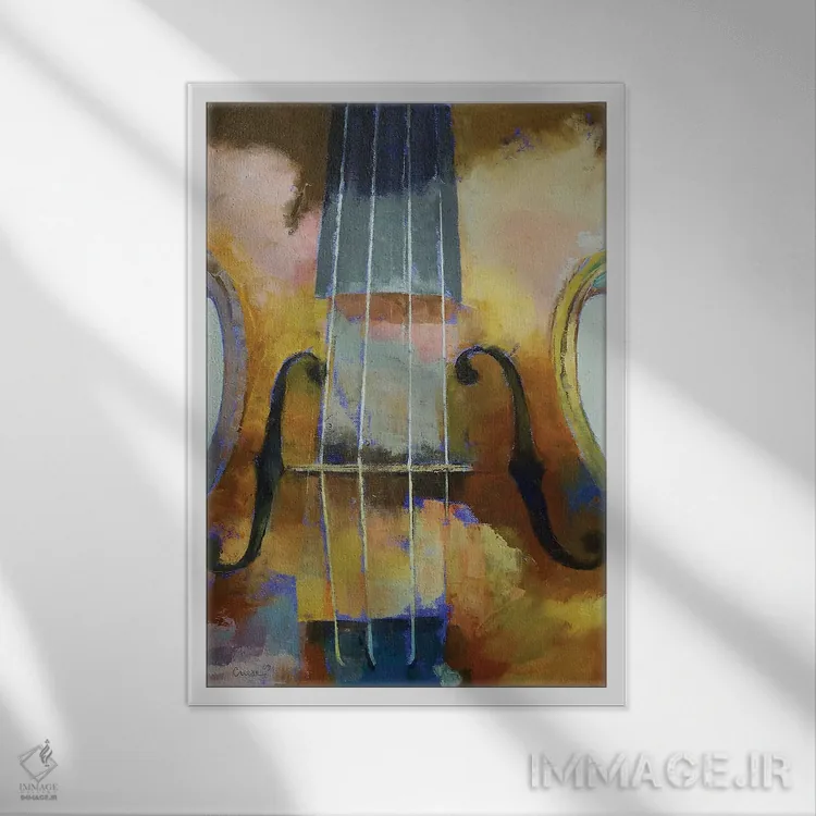 تابلو دکوراتیو نقاشی ویولن اثر مایکل کریس - نمای قابدار سفید