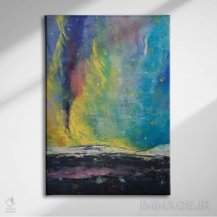 تابلو انتزاعی شفق قطبی اثر مایکل کریس - نمای روبهرو روی دیوار