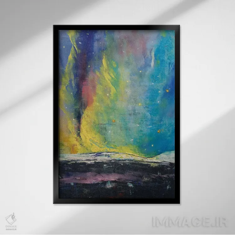 تابلو انتزاعی شفق قطبی اثر مایکل کریس - نمای قابدار مشکی