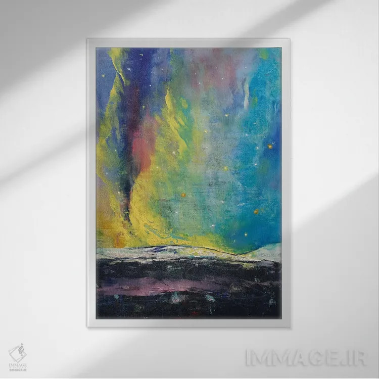 تابلو انتزاعی شفق قطبی اثر مایکل کریس - نمای قابدار سفید