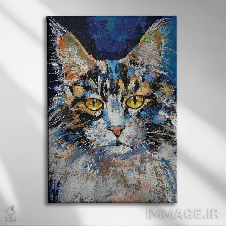 تابلو دکوراتیو پرتره گربه اثر مایکل کریس - نمای روبهرو روی دیوار