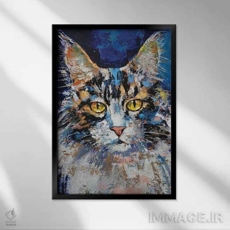تابلو دکوراتیو پرتره گربه اثر مایکل کریس - نمای قابدار مشکی