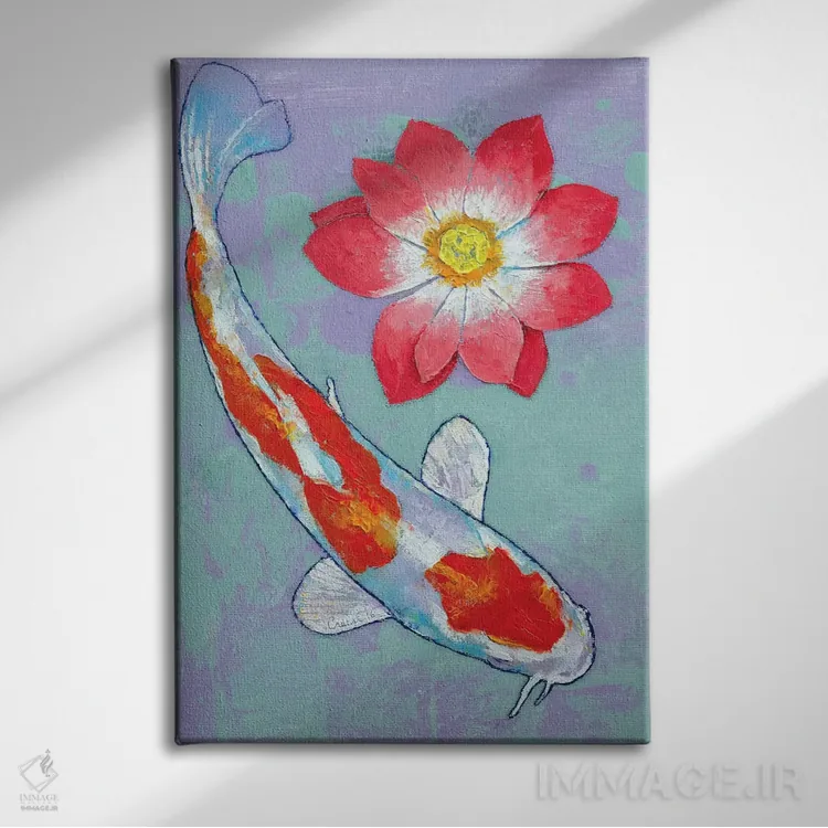 تابلو دکوراتیو کوی و نیلوفر آبی اثر مایکل کریس - نمای روبهرو روی دیوار