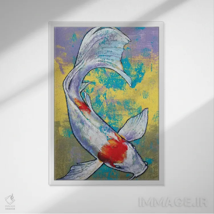 تابلو دکوراتیو ماهی کوی اثر مایکل کریس - نمای قابدار سفید