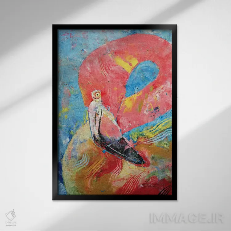 تابلو دکوراتیو فلامینگوی صورتی اثر مایکل کریس - نمای قابدار مشکی
