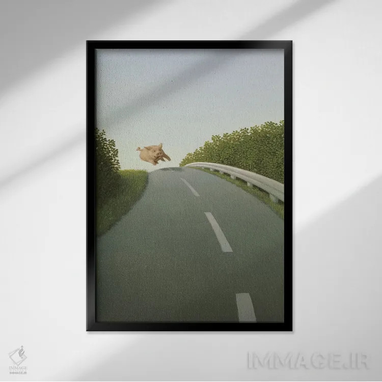 تابلو دکوراتیو خوک بزرگراه اثر مایکل سووا - نمای قابدار مشکی