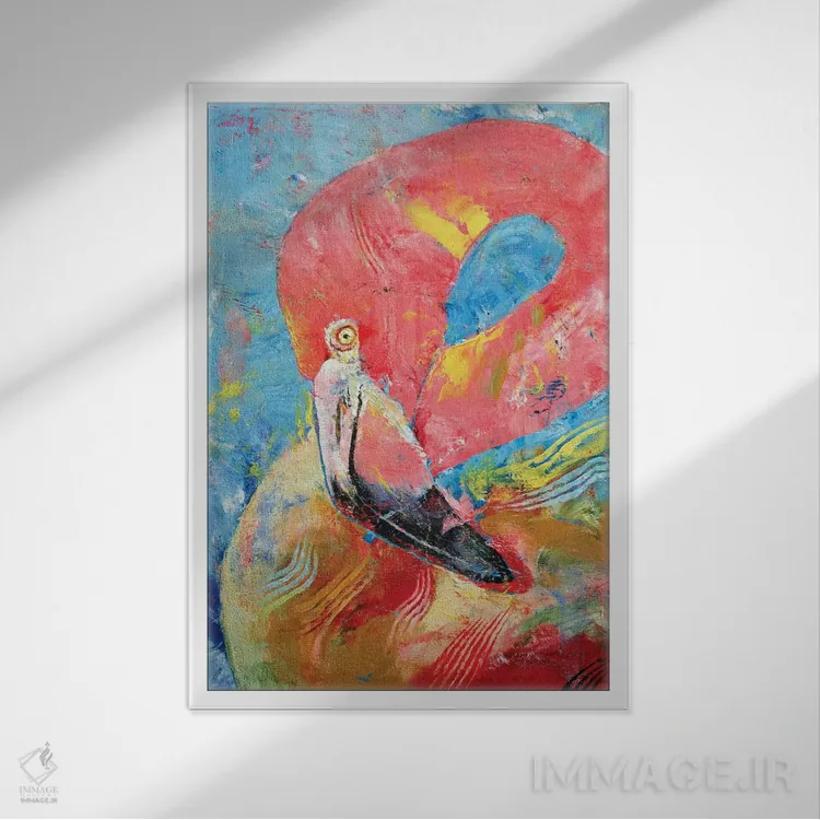 تابلو دکوراتیو فلامینگوی صورتی اثر مایکل کریس - نمای قابدار سفید