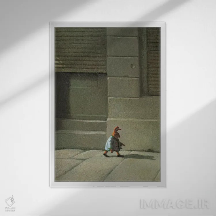 تابلو دکوراتیو خرگوش خیابانی اثر مایکل سووا - نمای قابدار سفید