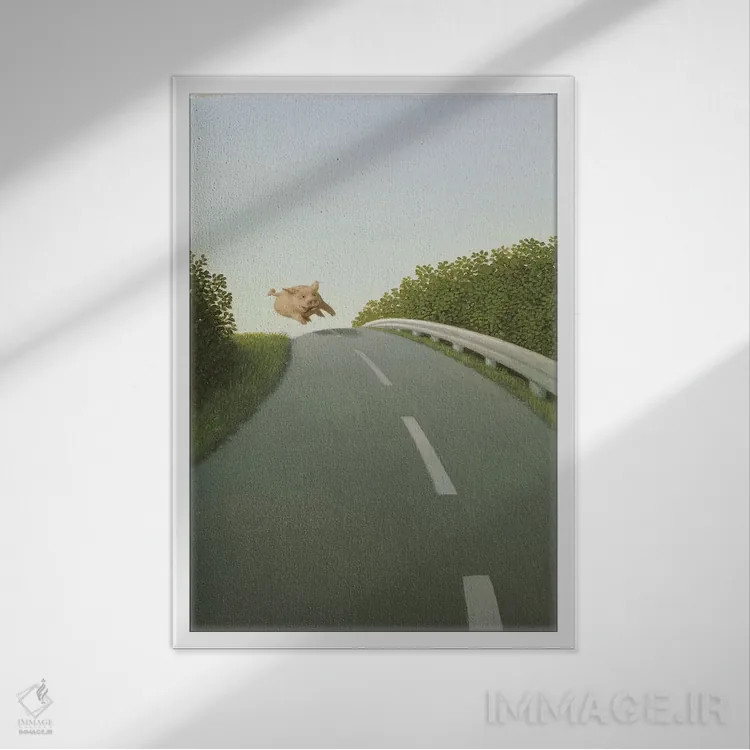 تابلو دکوراتیو خوک بزرگراه اثر مایکل سووا - نمای قابدار سفید