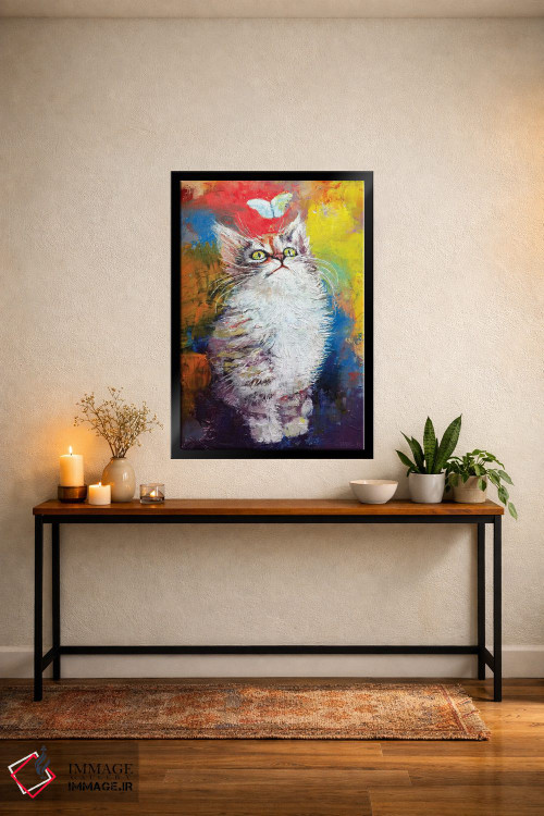 تابلو دکوراتیو بچه گربه و پروانه اثر مایکل کریس - D5B